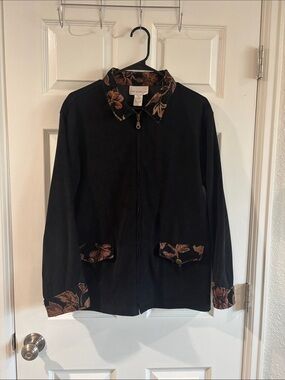 Vintage Susan Graver Black Jacket with Floral Trim